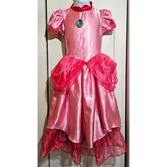 Princess Peach Costume Super Mario Dress Tiara Halloween Disguise Girls 10-12 - Picture 1 of 6